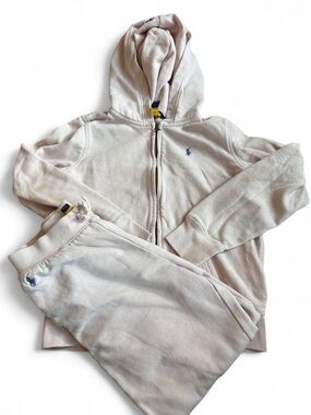 Polo Ralph Lauren Girls Sweatsuit Set Pink Hoodie Joggers Size L 12-14